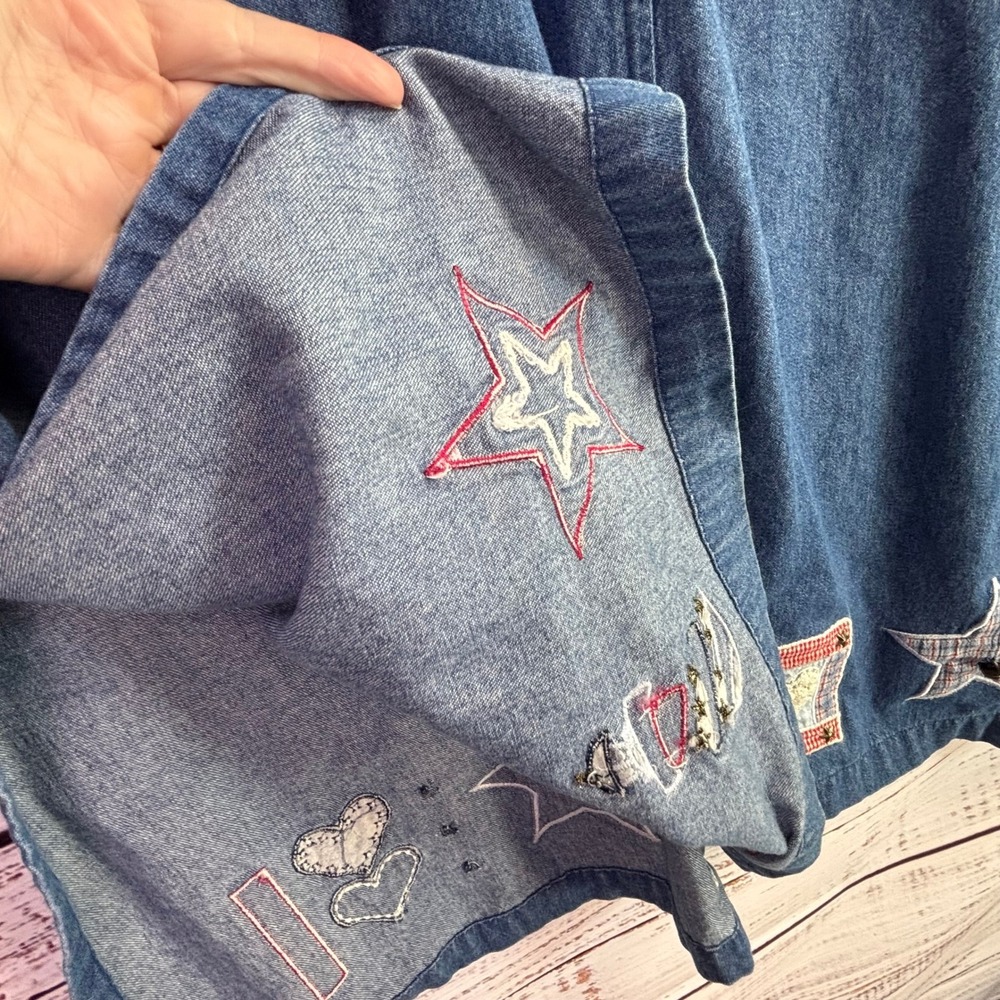 Cottagecore Vintage Denim Jumper Dress Blue Cotton Patchwork Size XL - Picture 9 of 16